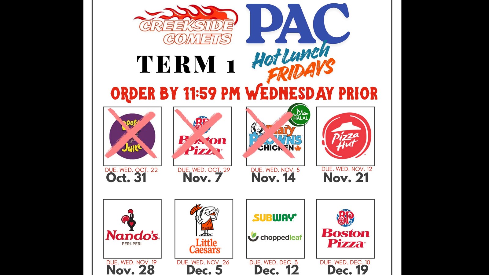 Term 1 PAC Hot Lunch Fundraisers LIVE! 🎉 ORDER NOW!
