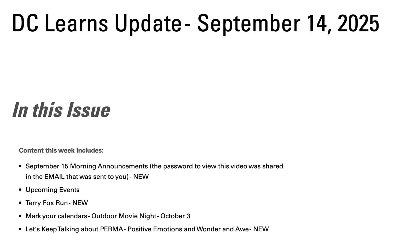 Enjoy the September 15, 2025 DC Learns Update