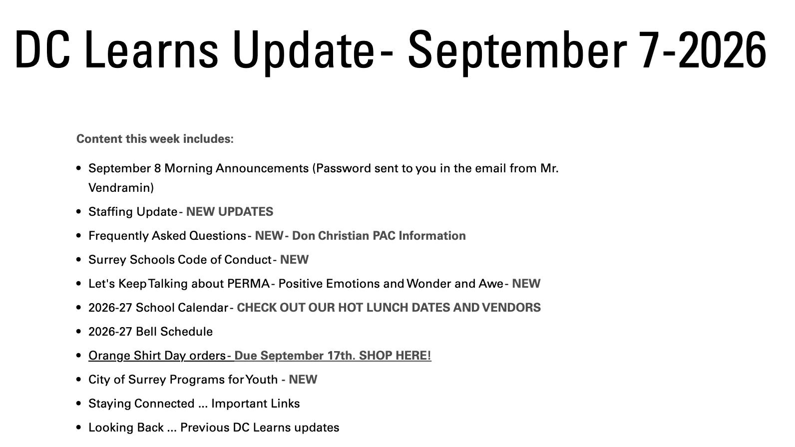WELCOME BACK! Enjoy the SEPTEMBER 7, 2026 DC Learns Update