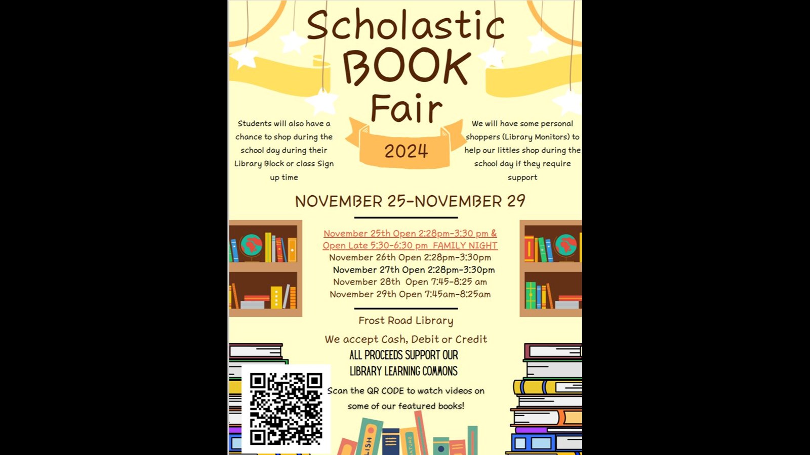 Scholastic Book Fair November 25, 2024 to November 29, 2024