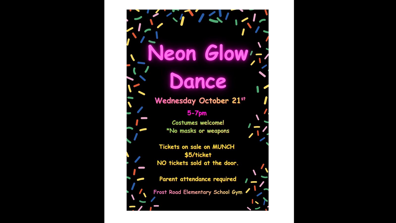 PAC Neon Glow Dance - Wednesday, October 21st, 5 to 7 pm