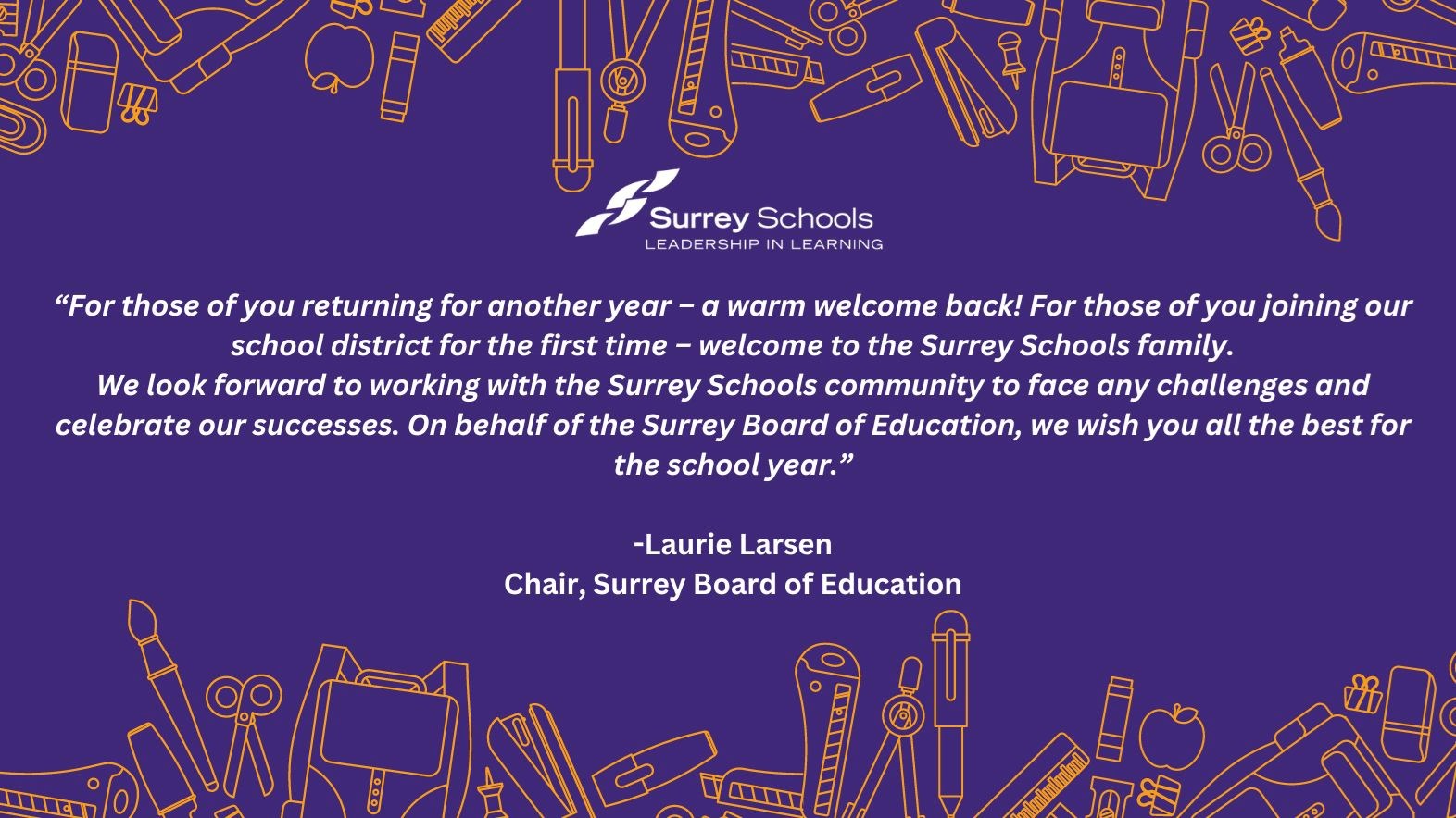 A welcome message from the Surrey Board of Education