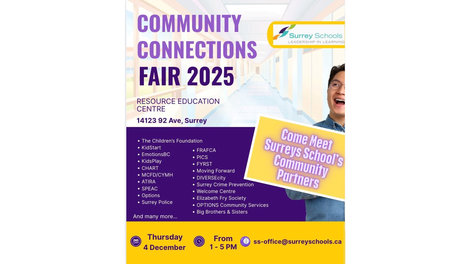 Surrey Schools families and staff! Join us Dec. 4 for our first-ever Community Connections Fair!
