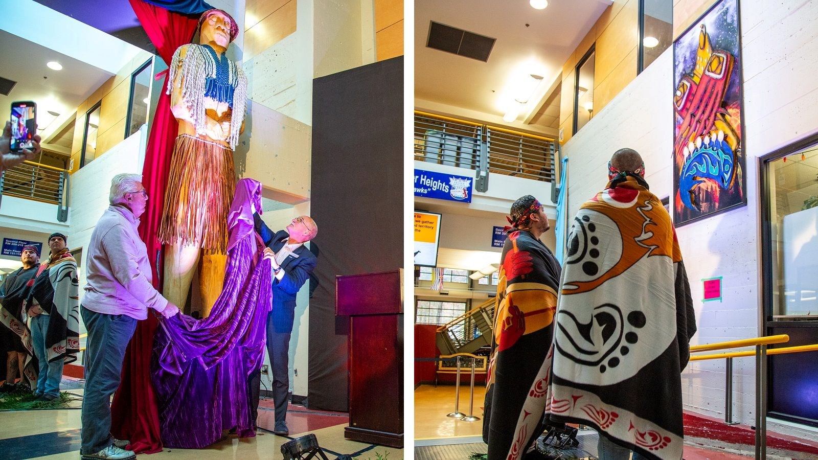 Welcome figure and Indigenous 3D art panel unveiled at Fraser Heights Secondary