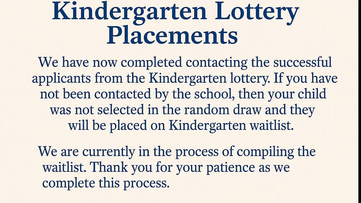 Kindergarten Lottery Results