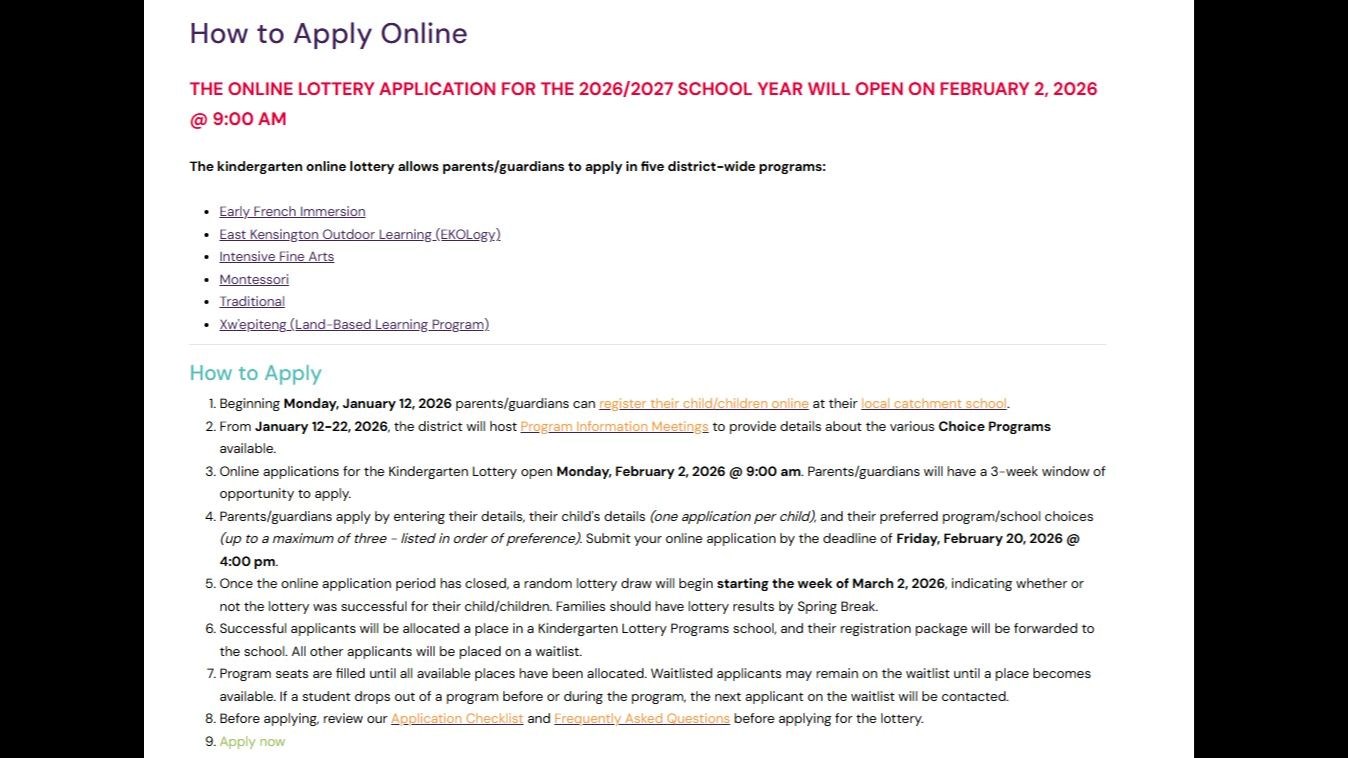 Kindergarten Registration & Programs of Choice Lottery