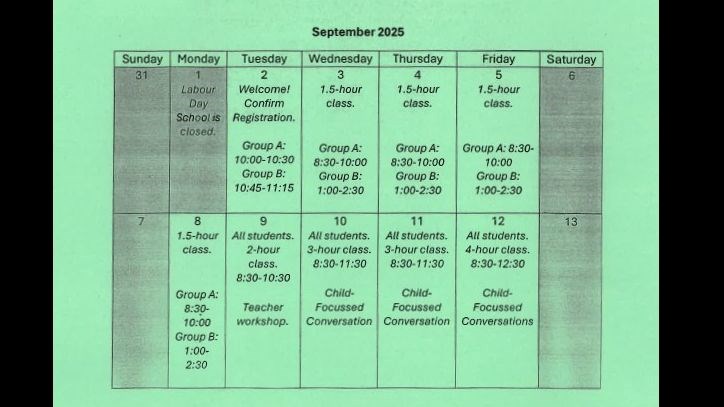 Kindergarten Gradual Entry Schedule September 2025