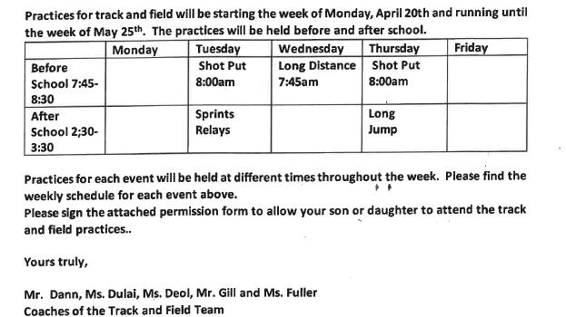 Track and Field Practices