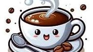 Steaming coffee inside a white cup with a smiling face