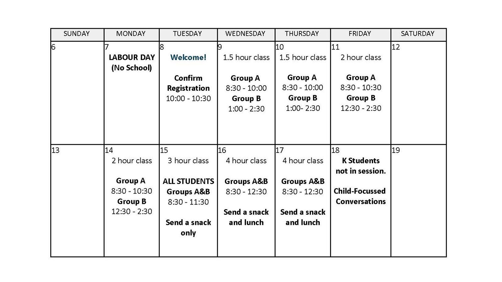 Kindergarten 2026 Gradual Entry Schedule