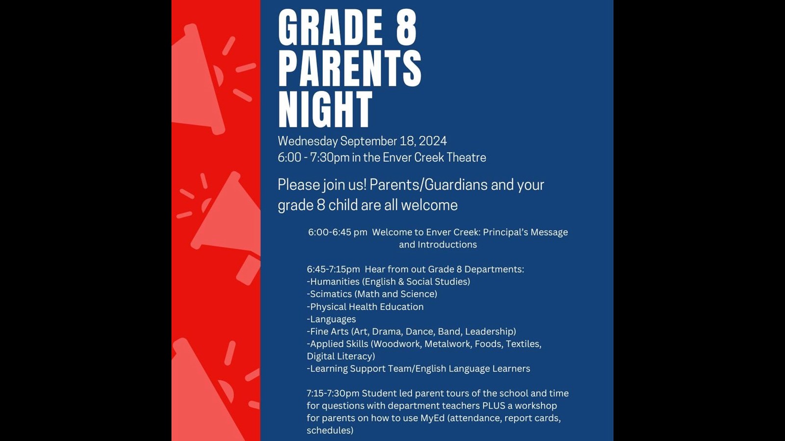 Grade 8 Parent Night this Wednesday! 