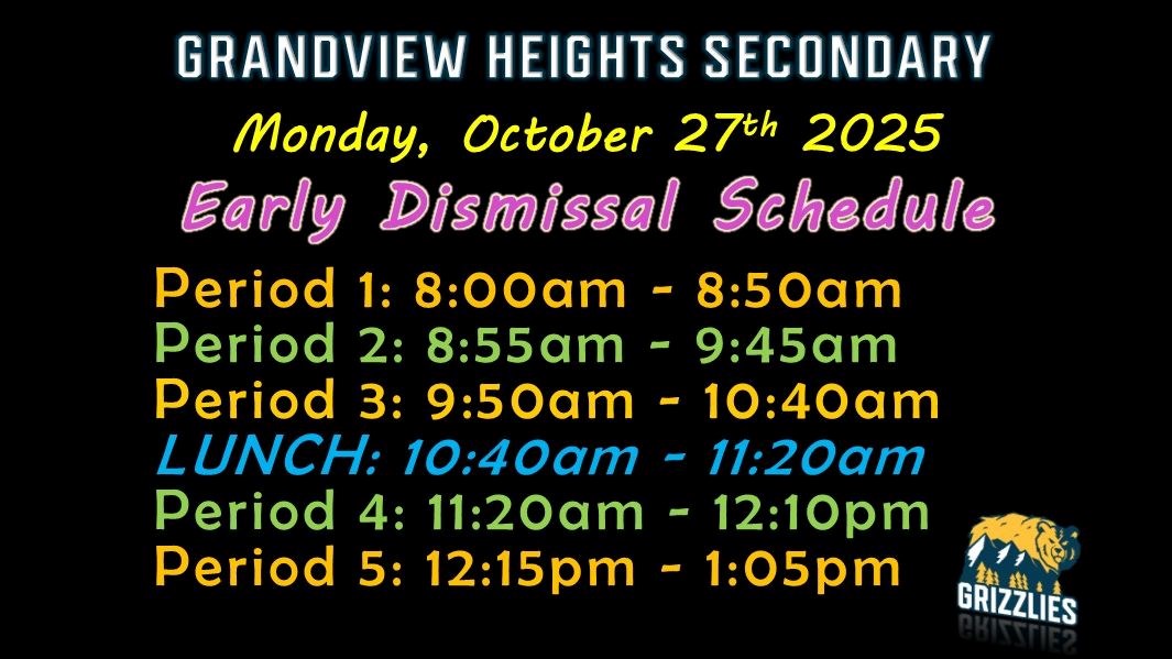 Reminder: Early Dismissal Schedule on October 27th