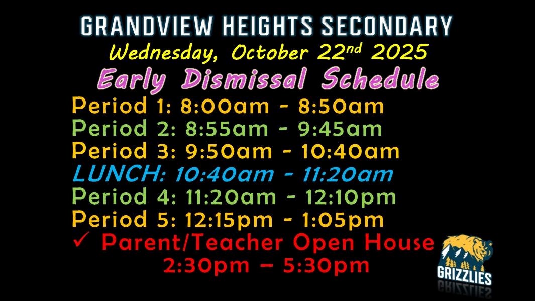 Reminder: Early Dismissal Schedule on October 22nd