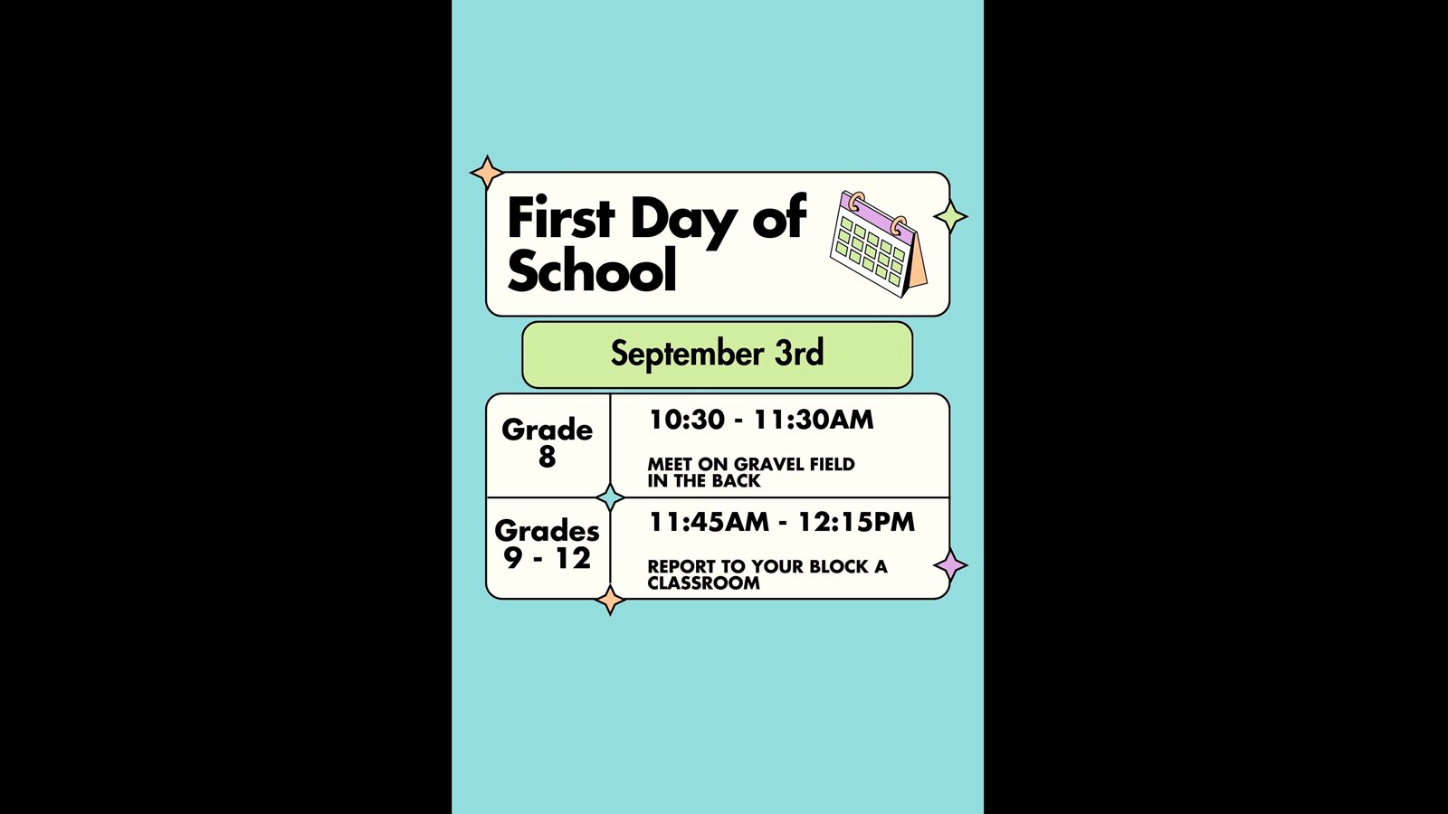 First Day of School Schedule