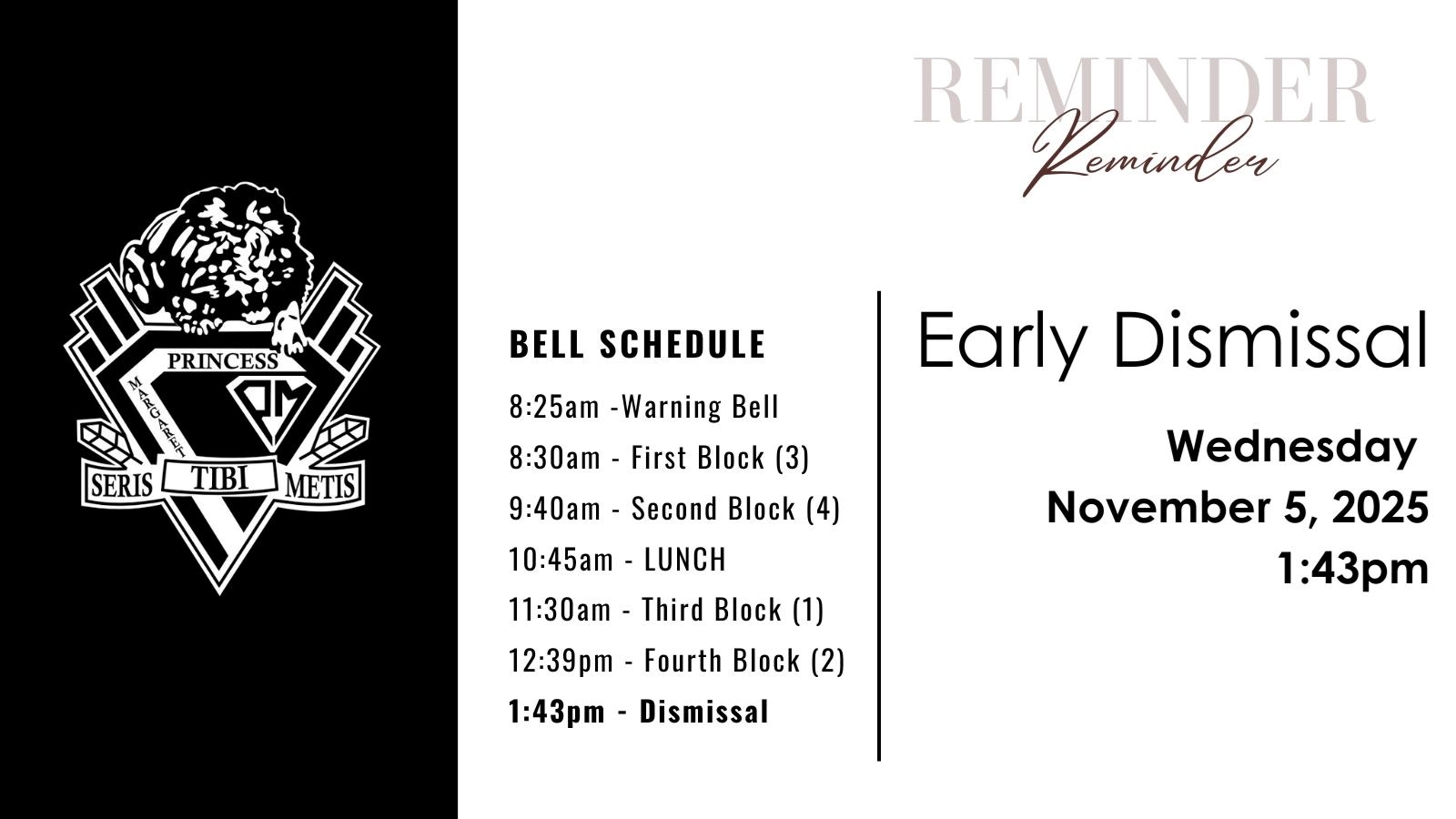 Early Dismissal - Wednesday November 4