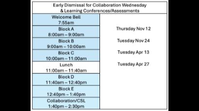 Early Dismissal Schedule