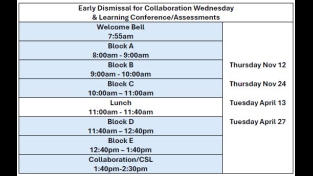 Wenesday bell schedule