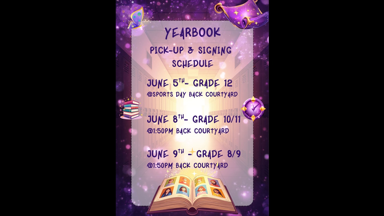 Yearbook Pick up Schedule