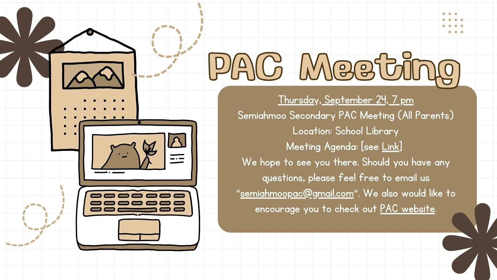 PAC Meeting ~ Thursday, September 24th @ 7:00pm - Semiahmoo Library 