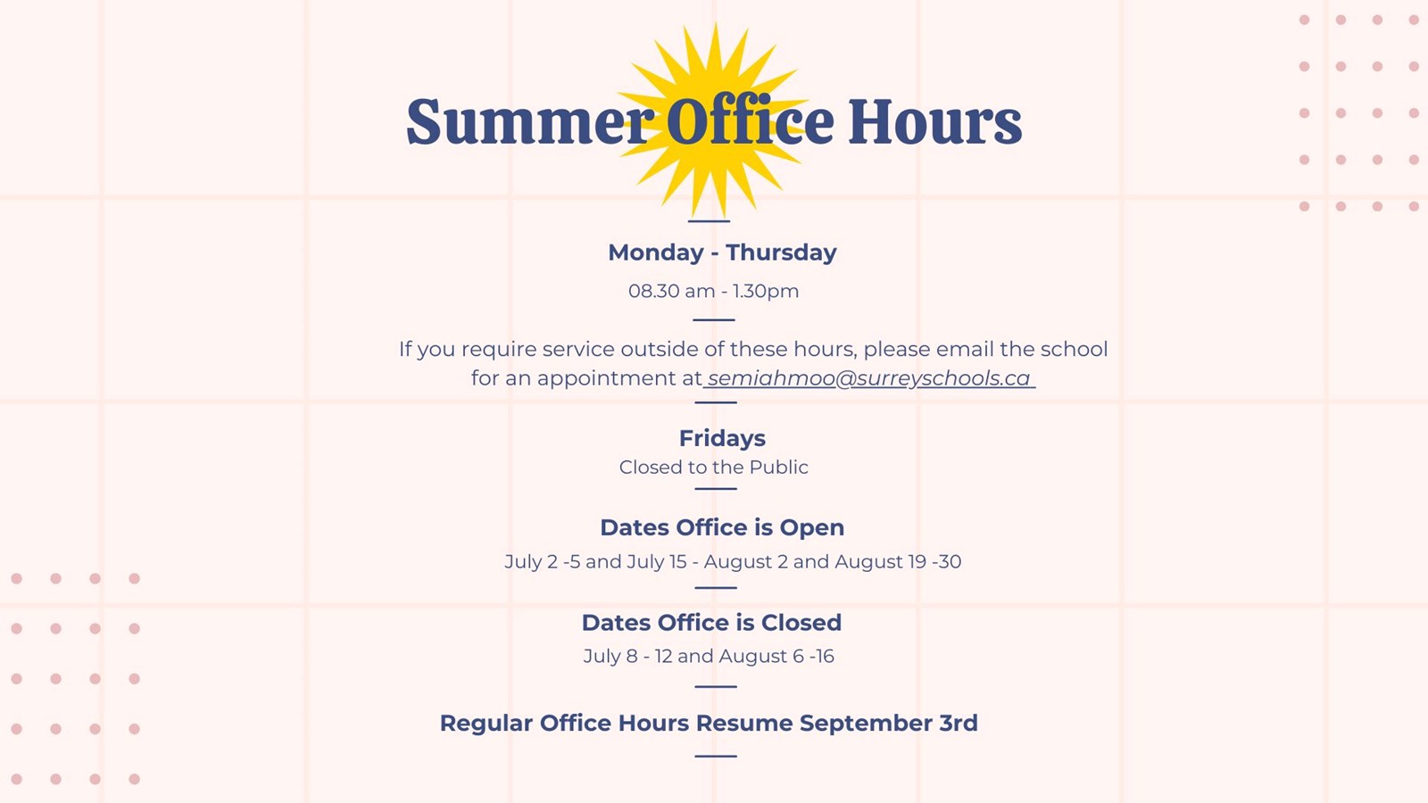 Office Summer Hours 
