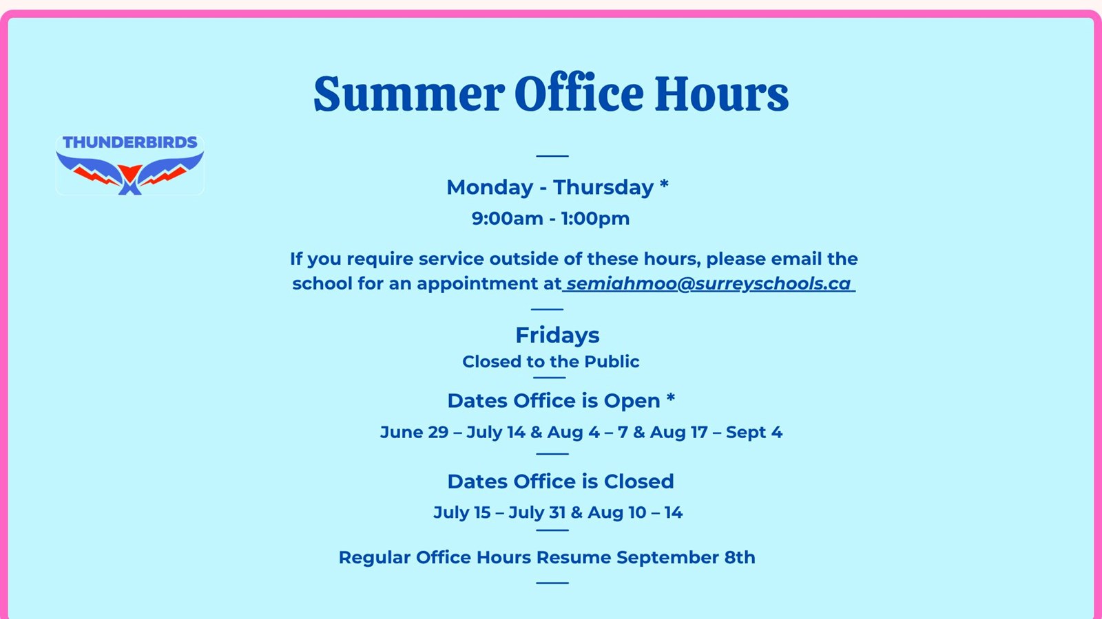 Summer Office Hours 