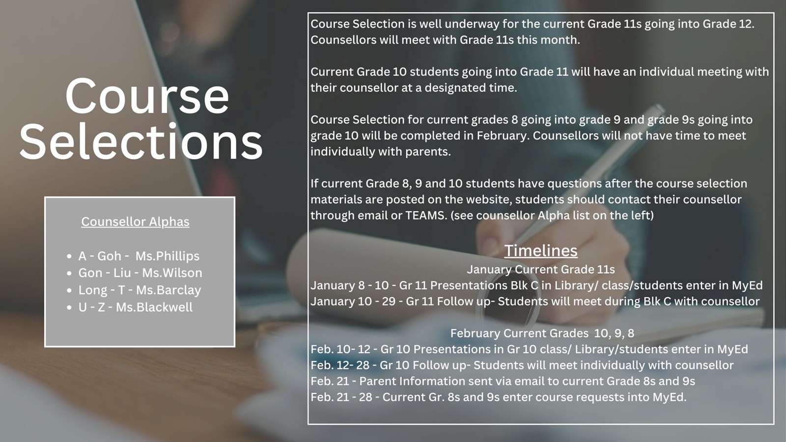 Course Selection 2025/2026 Year (updated timeline dates)