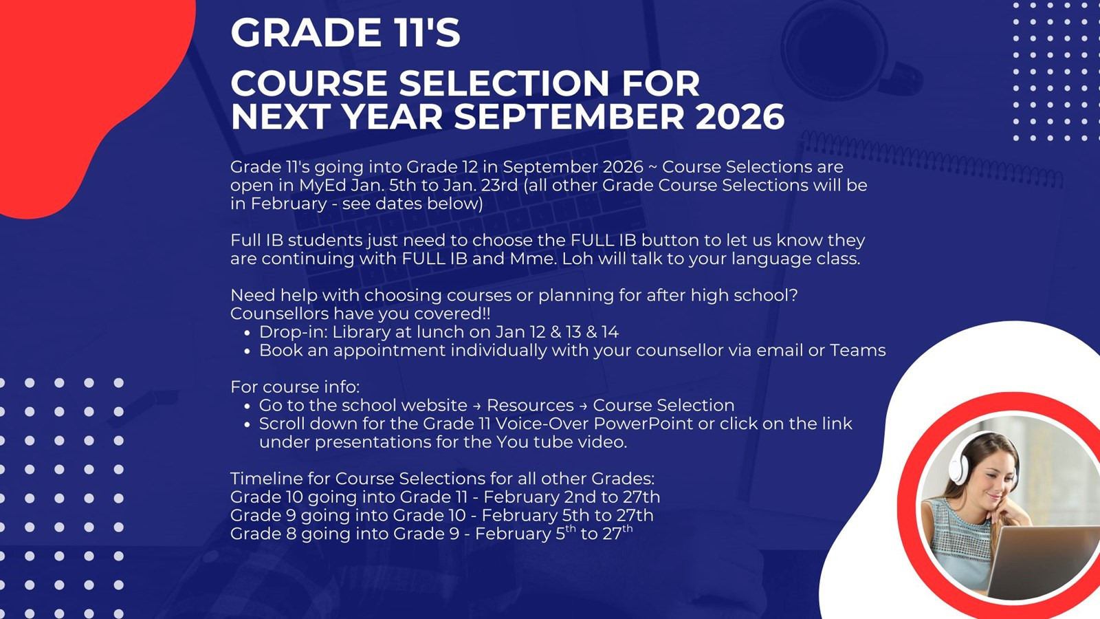 Grade 11's going into Grade 12 in September 2026 