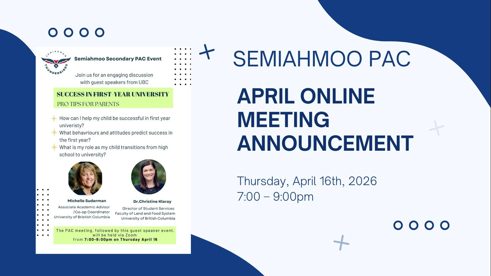 You're Invited: PAC Meeting + Guest Speaker on First-Year University Success