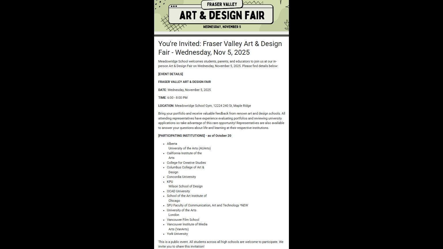 FRASER VALLEY ART & DESIGN FAIR - Wednesday November 5