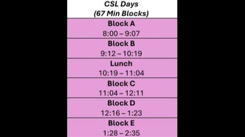 CSL Day Oct. 14 - Shortened Day Schedule
